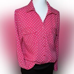Kim Rogers Pink Polka Dot Blouse Petite Med